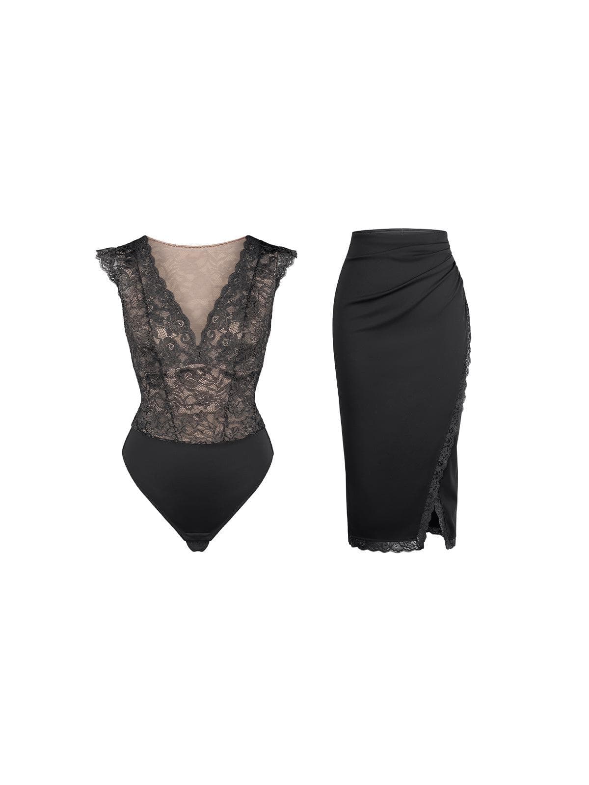 【🔥Hot Sale🔥】Shapewear Sculpting Lace Bodysuit or Midi Skirt or Shrug