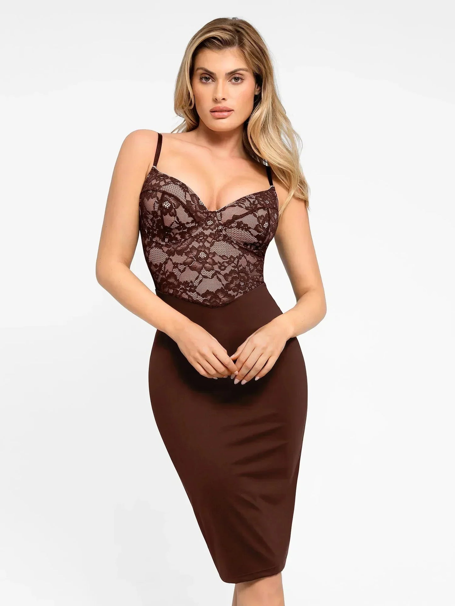 【🔥Hot Sale🔥】Shapewear Sculpting Lace Corset Midi Slip Dress