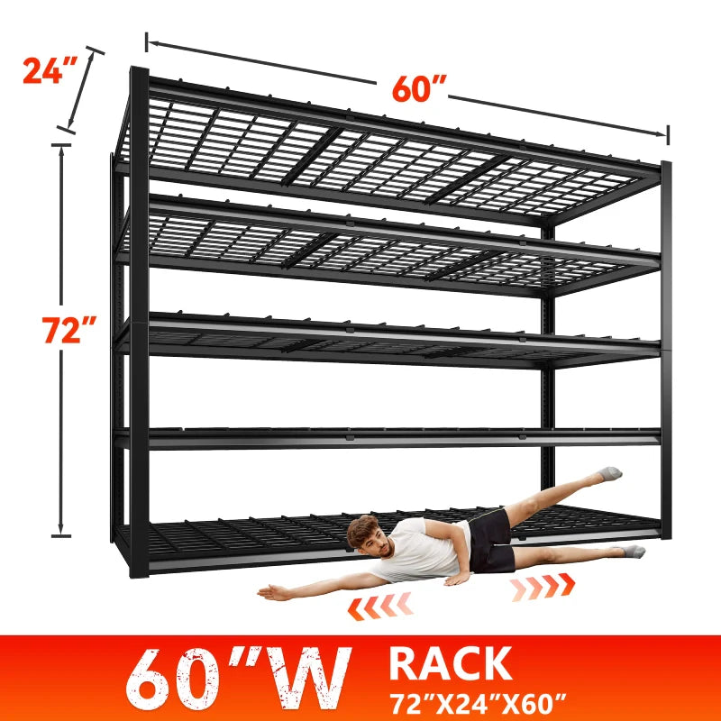 【🔥Factory Direct Clearout Sale🔥】60" W Industrial Storage Rack Adjustable Heavy Duty Garage Shelving Rust-Resistant Garage Storage Shelves for Garage, Warehouse, Basement