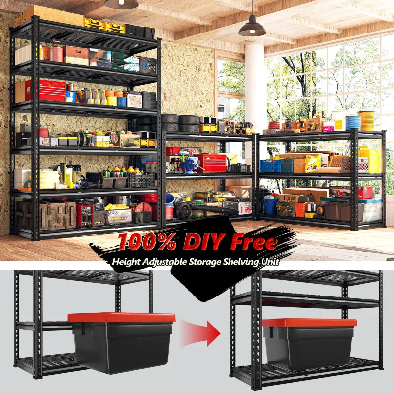【🔥Factory Direct Clearout Sale🔥】48"in x 18"in Heavy Duty Metal Shelving 3300LBS  Industrial Storage Shelves 6 Tires Black Shelves Adjustable Shelving food store shelves for Garage,Warehouse,Basement