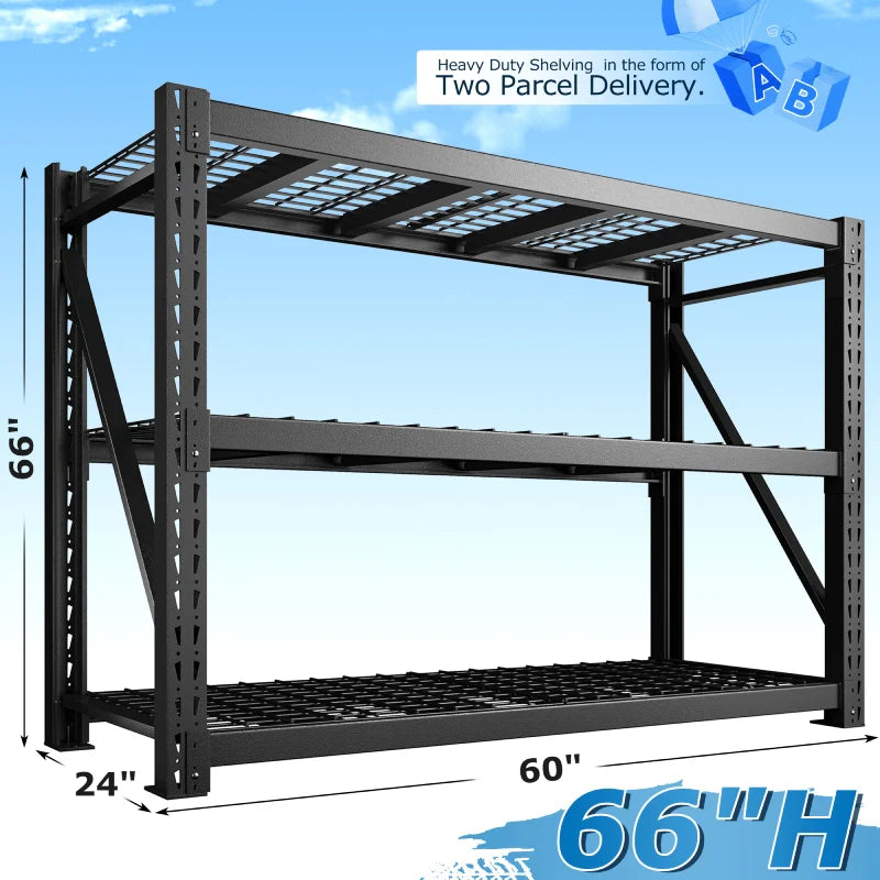 【🔥Factory Direct Clearout Sale🔥】 3-Tier 8250 LBS Heavy Duty Storage Rack 66 in High Adjustable Industrial Steel Shelving Unit for Garage, Warehouse Basement