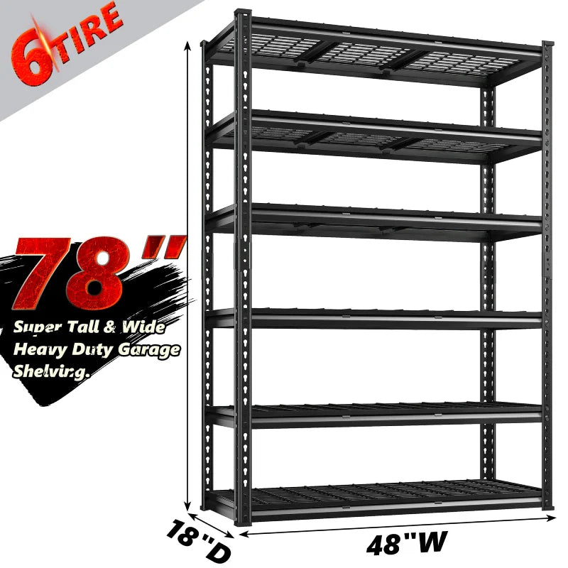 【🔥Factory Direct Clearout Sale🔥】48"in x 18"in Heavy Duty Metal Shelving 3300LBS  Industrial Storage Shelves 6 Tires Black Shelves Adjustable Shelving food store shelves for Garage,Warehouse,Basement